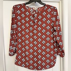 LOFT Blouse Terracotta Mauve Patterned Long Sleeve Top